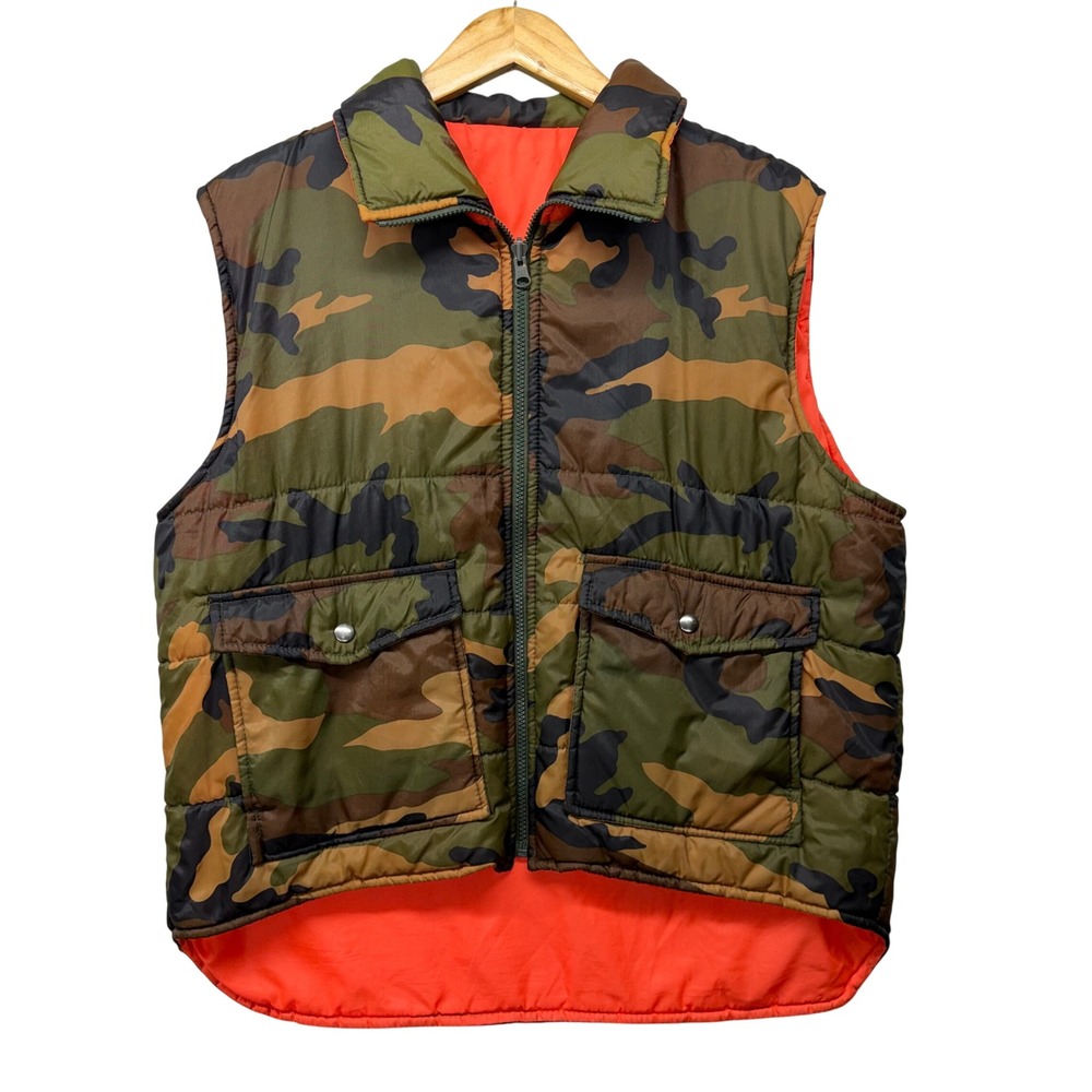 Winchester Mens Vintage Camo Puffer Vest M Woodland Camouflage Hunting Fishing